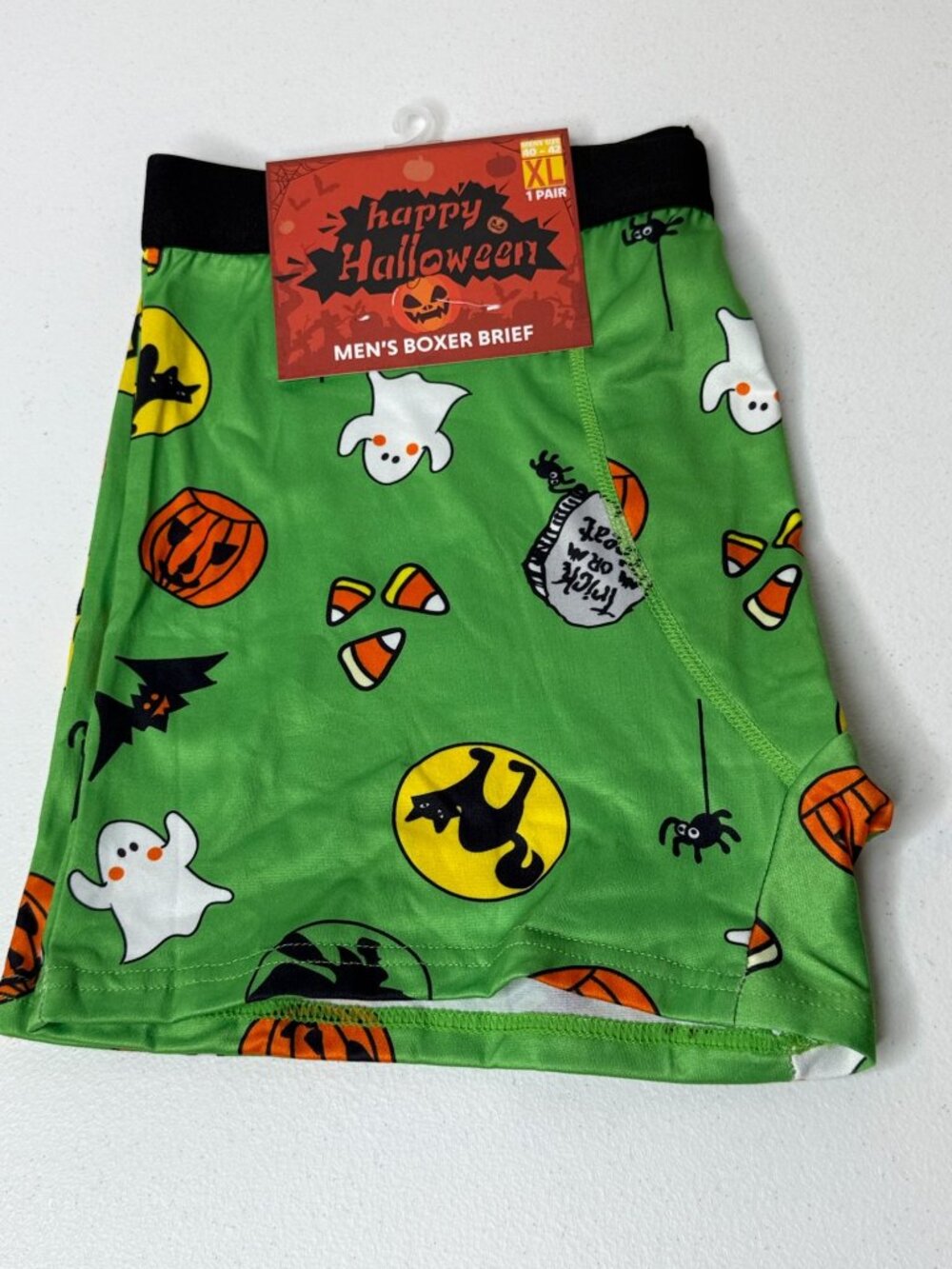 Mens XL Halloween Boxer Briefs Ghost Pumpkin Bat Green NWT